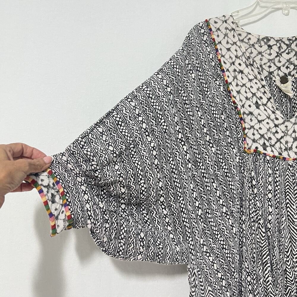 Free People One Mix Print Tunic Top Medium Dress Boho Festival Raw Hem Relaxed - Picture 7 of 15